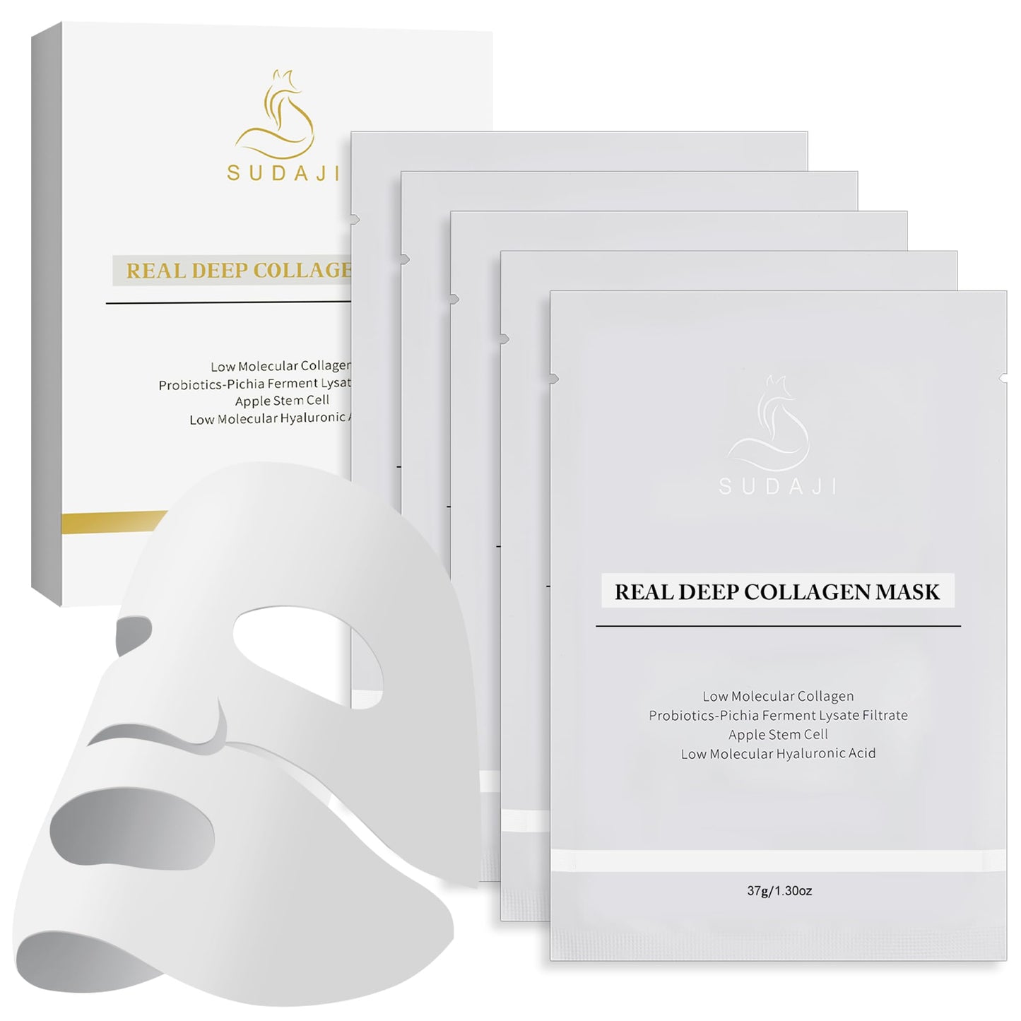 SUDAJI Deep Collagen Hydrogel Face Mask med Probiotika – 5-pack